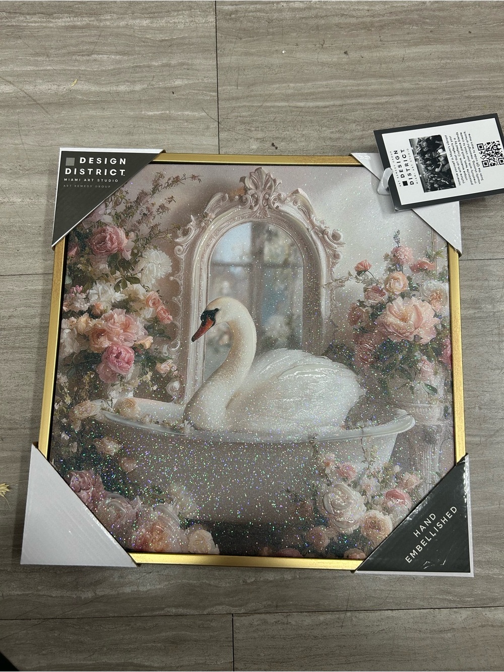 NWT District Sparkling Swan Floral Wall Art